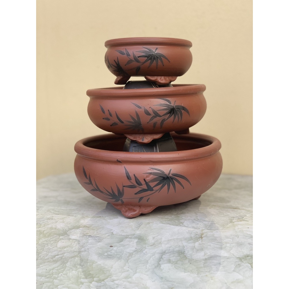 Chậu bonsai Tròn mini đất nung màu đỏ son gốm Bát tràng 1 size BM-193