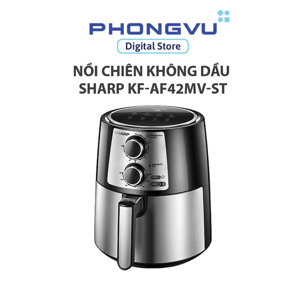 Nồi chiên không dầu sharp kf-af42mv-st - chống dính 4.2l , thép không gỉ, công suất: 1250-1450w, công nghệ làm nóng rapid hot air - bảo hành chính hãng 12 tháng - phong vũ digital store