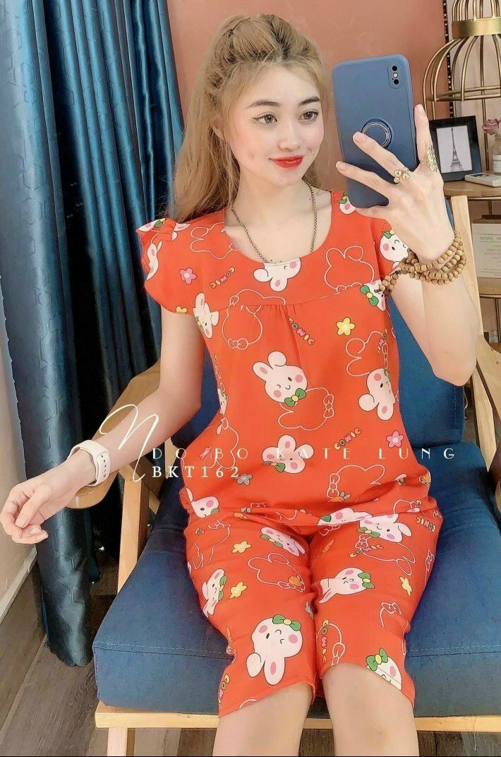 Đồ bộ lửng mặc nhà kate lụa họa tiết thỏ dễ thương
