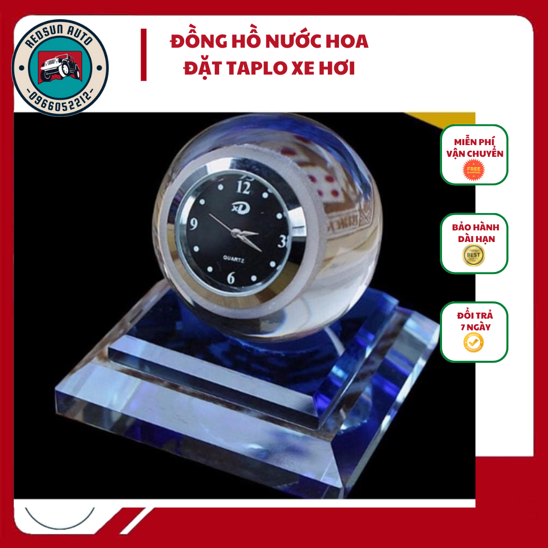 Đồng hồ pha lê trang trí taplo có đế đựng nước hoa trên ô tô (Kèm tinh dầu thơm)