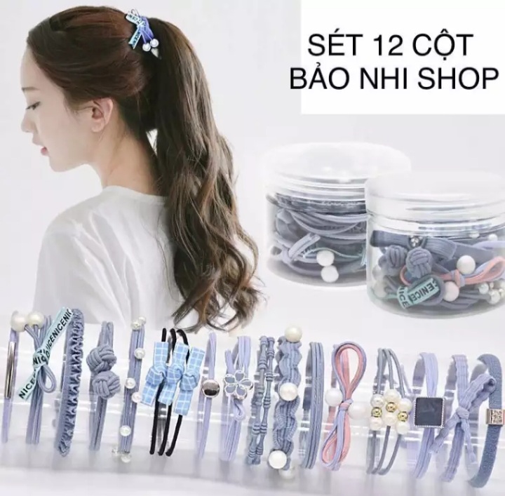 com bo 2 dây cột tóc siêu xinh