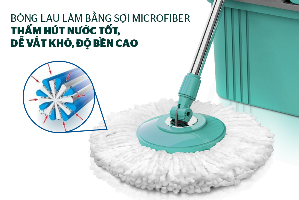 BỘ LAU NHÀ XOAY 360 ĐỘ SUNHOUSE KS-CL350PO - Cây lau nhà KS-CL350PB - Chổi lau nhà bảo hành 6 tháng