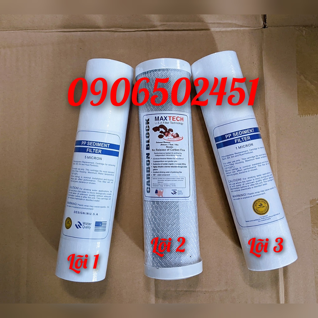 [HCM]Bộ 3 lõi lọc nước thông dụng 123 (PP 5mic + OCB + PP 1mic ) 10 inch dùng cho máy lọc nước, máy ro...