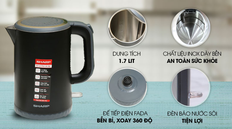 Bình đun siêu tốc Sharp EKJ-17EVPS-BK-Chính Hãng