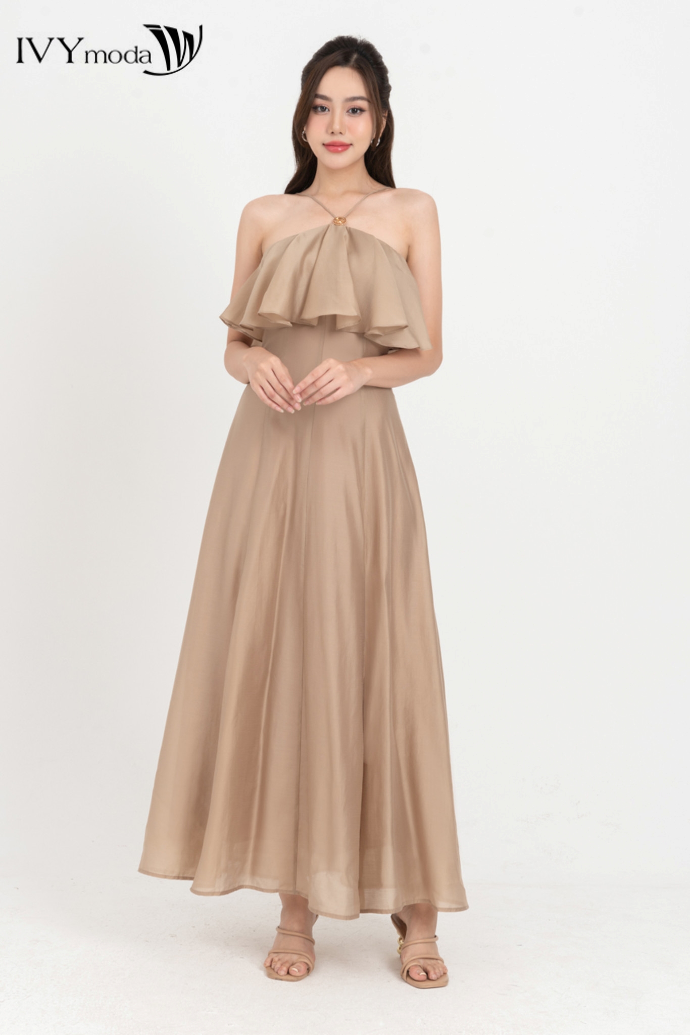 Seaside chic - đầm xòe cổ yếm phối bèo ivy moda ms 41m8350