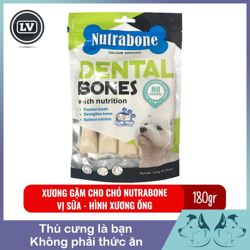 Xương cho chó vị sữa Nutrabone 180gr hình xương ống - Xương gặm sạch răng cho chó