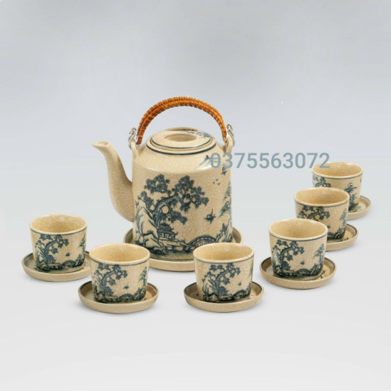 Bộ ấm tích 1,5L men rạn vẽ Bát tràng
