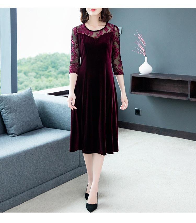 [HCM]Đầm Trung niên nhung phối ren cao cấp - lindashop