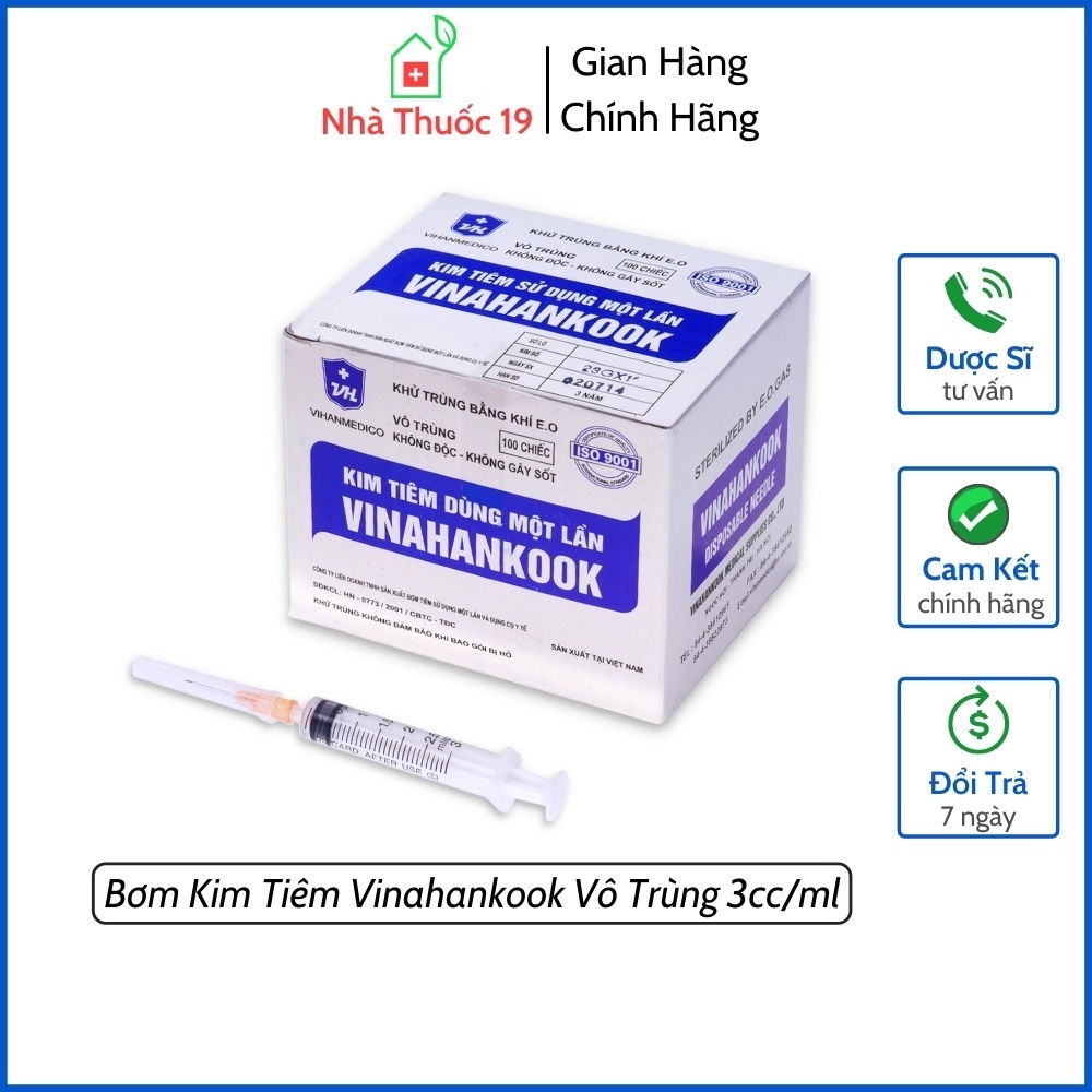 Bơm Kim Tiêm Sử Dụng 1 Lần Bơm Kim Tiêm Vinahankook Vô Trùng 3cc/ml