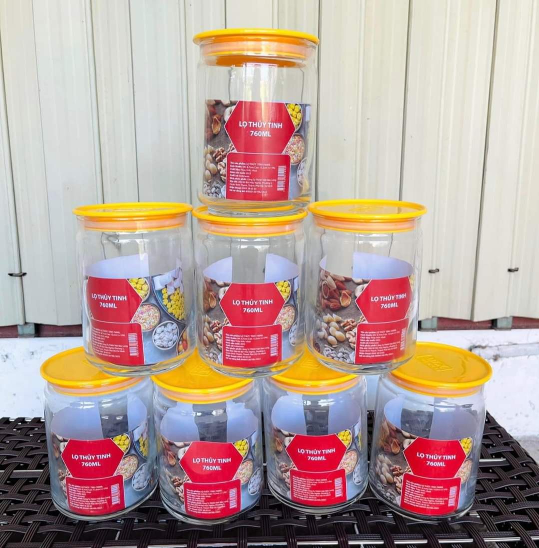 Combo 06 hũ thuỷ tinh, lọ thuỷ tinh dlx 760ml xuất xứ indonesia - hũ tròn đựng gia vị, đựng thực phẩm, decor