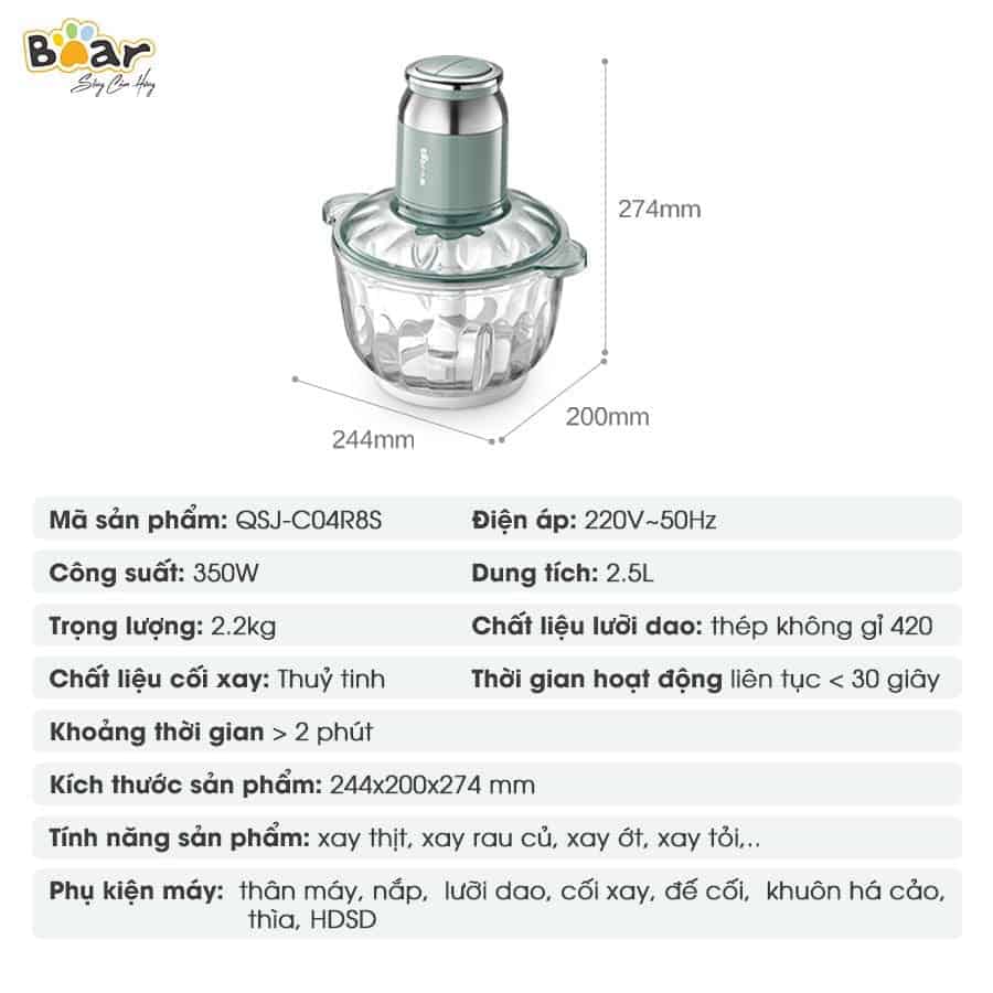 Máy xay thực phẩm đa năng Bear QSJ-C04R8S