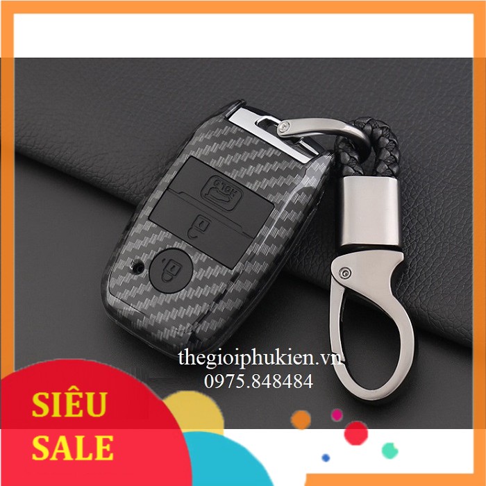 Bọc khóa carbon bảo vệ chìa khóa xe Kia Seltos, Cerato, K3, Sedona kèm móc đeo INOX