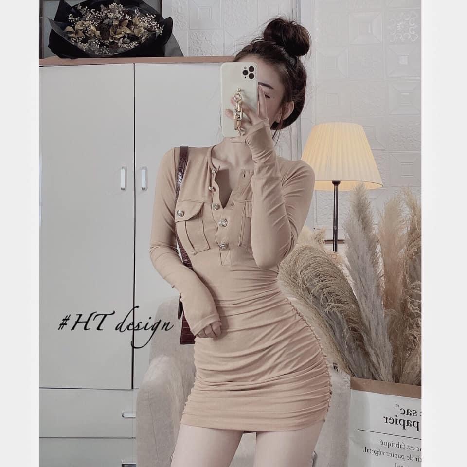 Váy Body rúm khuy giữa sexy
