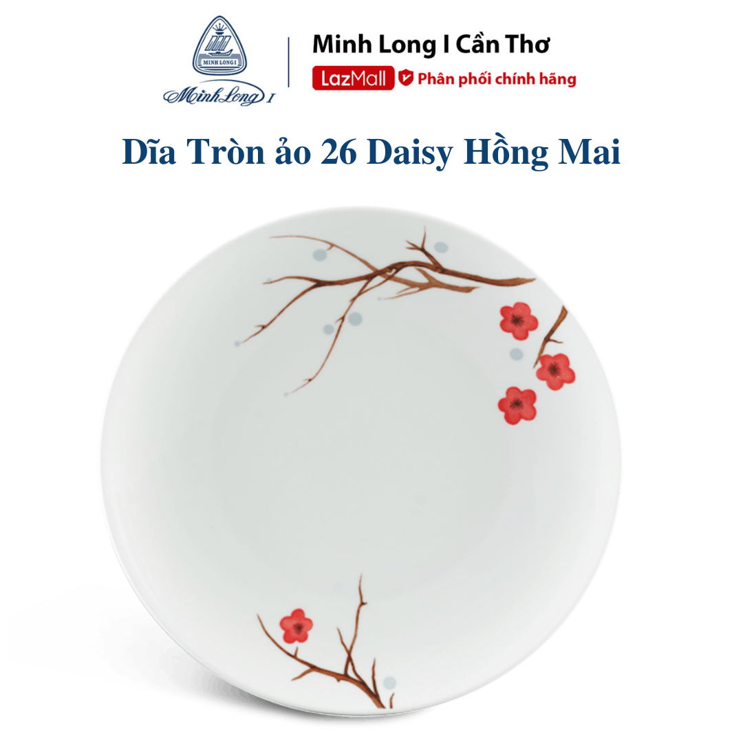 Dĩa tròn ảo Minh Long 22 - 26 cm Daisy Hồng Mai Cao Cấp dùng trong gia đình, đãi khách, quà tặng tân gia, bạn bè người thân