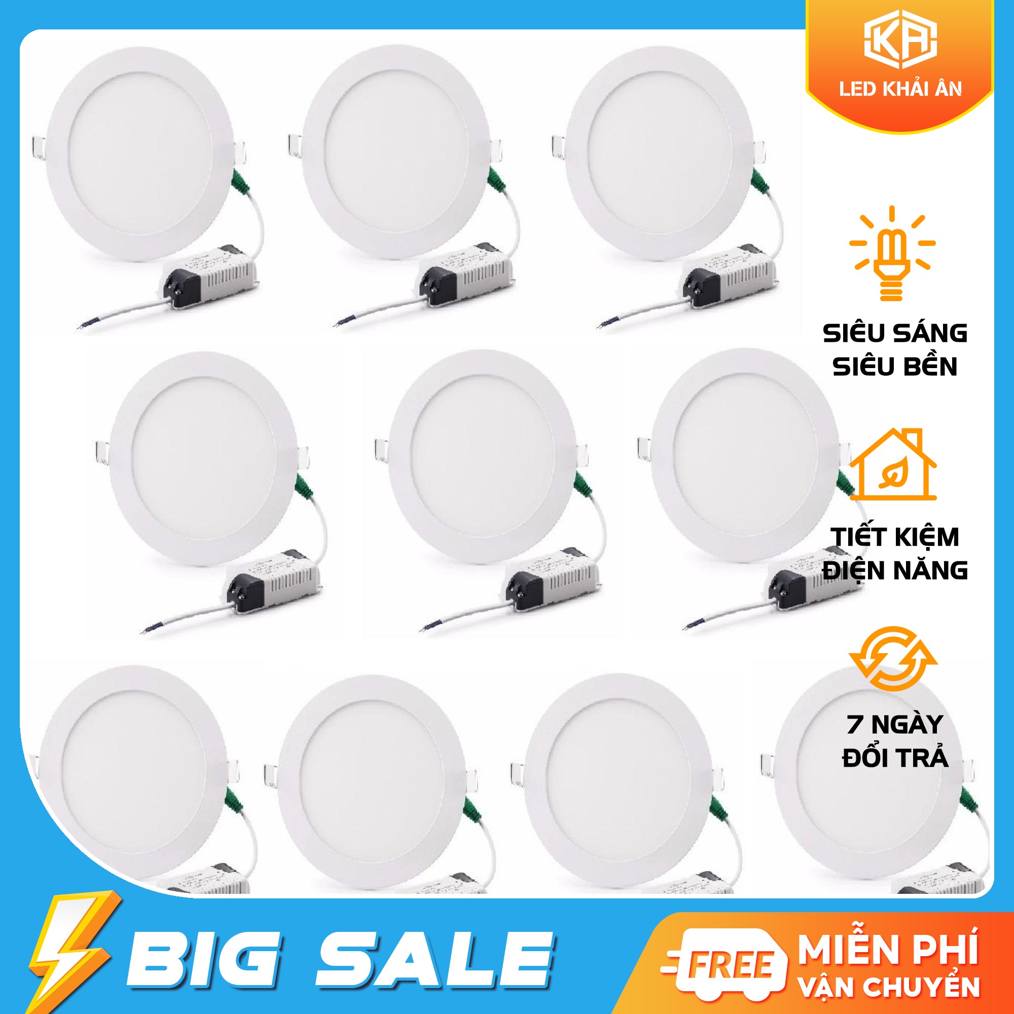 Bộ 10 đèn Led âm trần siêu mỏng 6w (Ánh sáng trắng)
