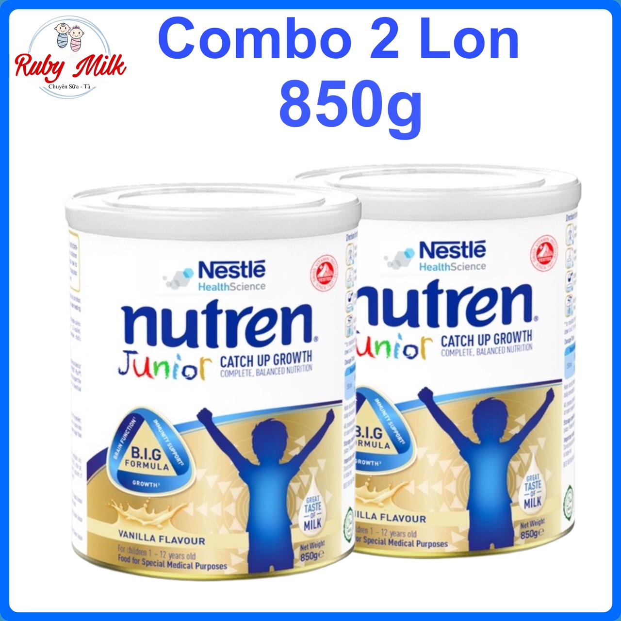 [Date 8.2025] COMBO 2 LON SỮA BỘT NUTREN JUNIOR LON 850G
