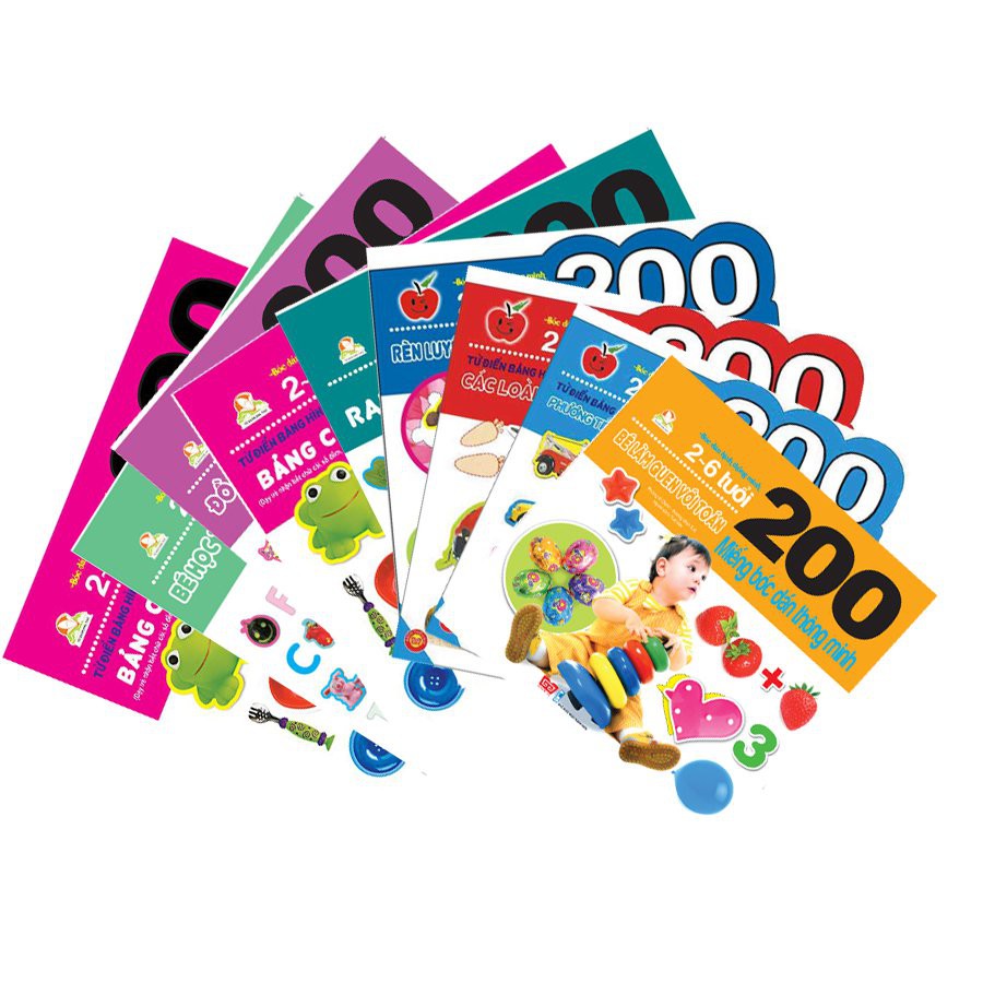 Sách - 200 Miếng Bóc Dán Thông Minh (Bộ 10 Cuốn) ( Bìa Mềm )