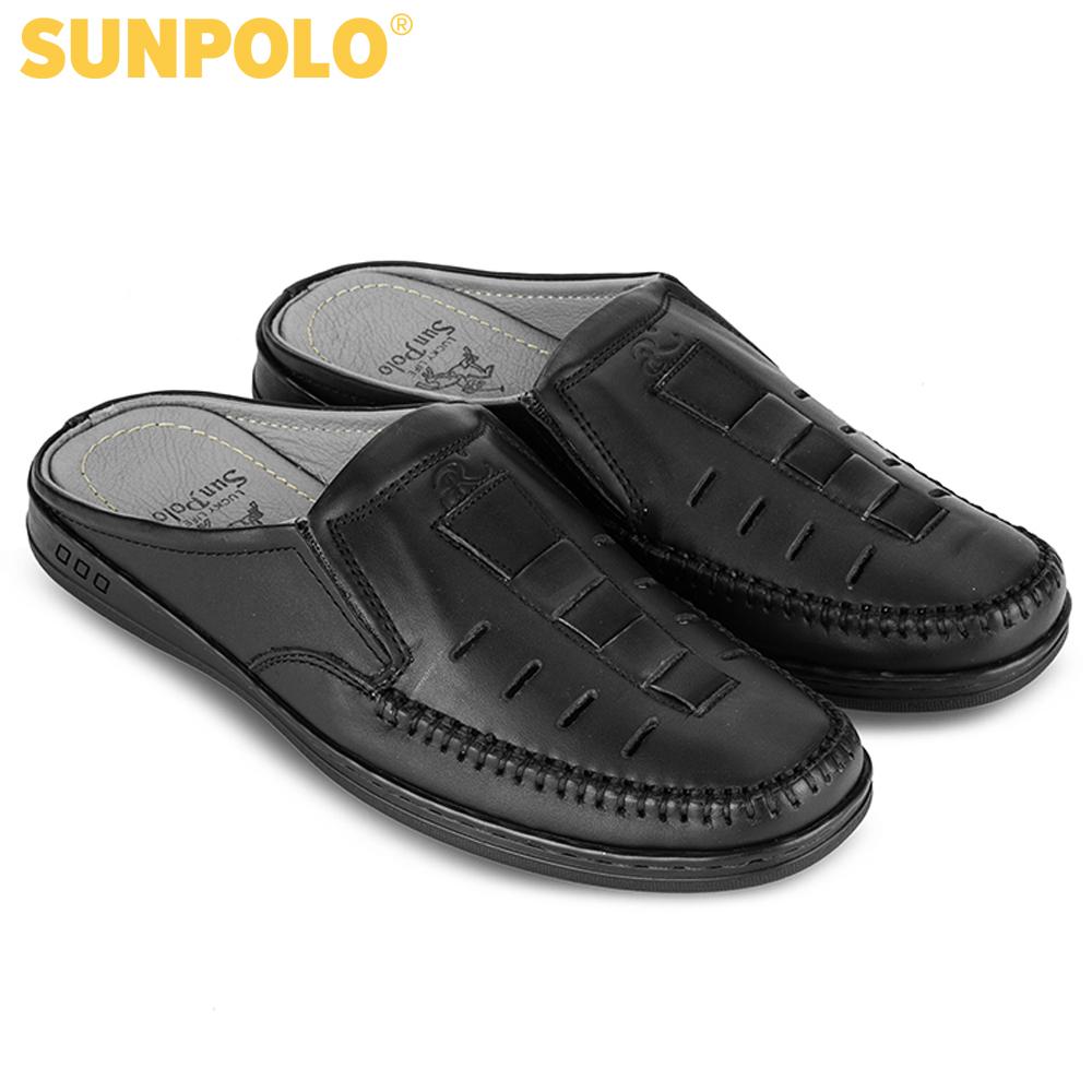 Dép sapo nam da bò SUNPOLO SPO194 (Đen) Có size 44