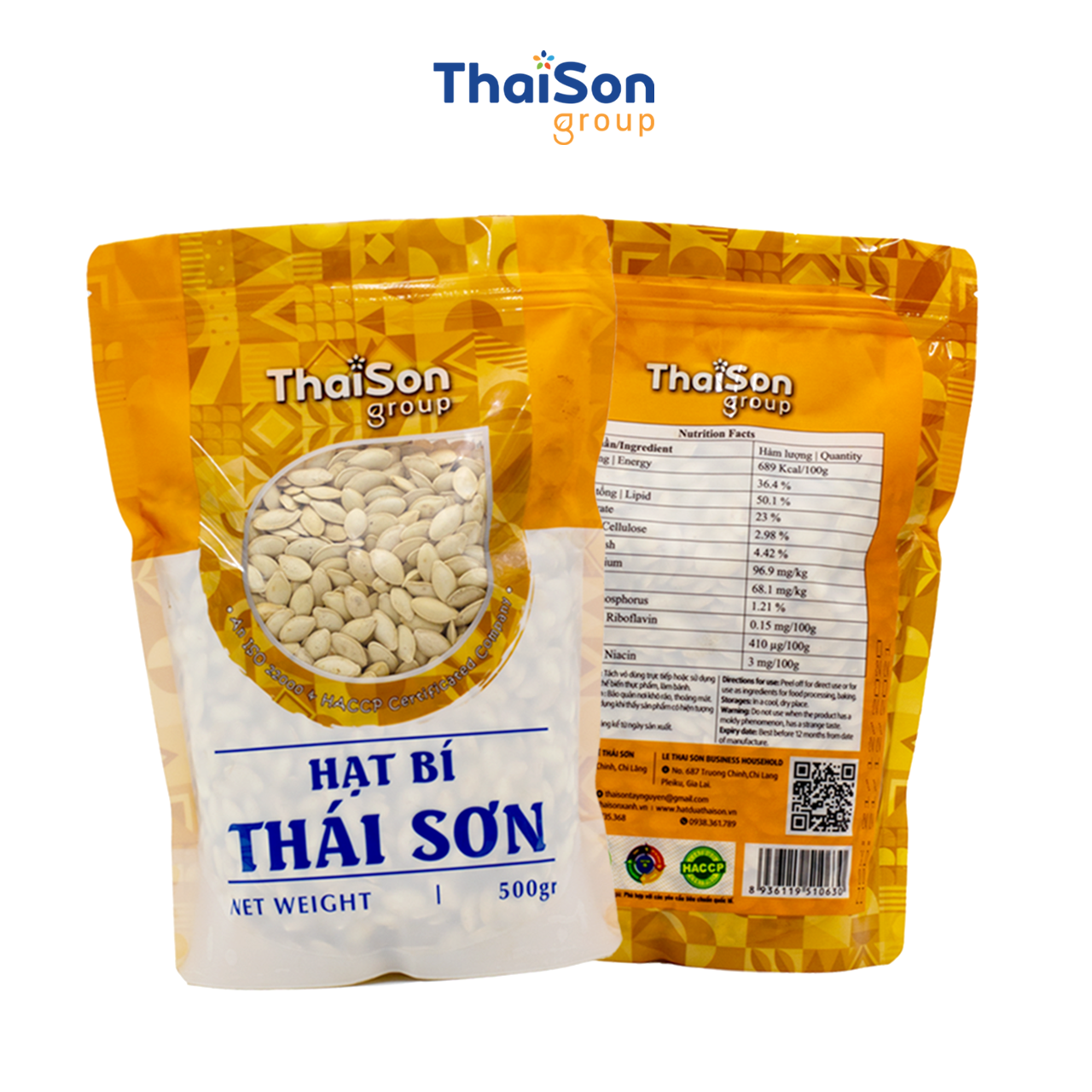 HẠT BÍ SẠCH THÁI SƠN RANG MUỐI HẠT LỚN TÚI ZIP 500G HB