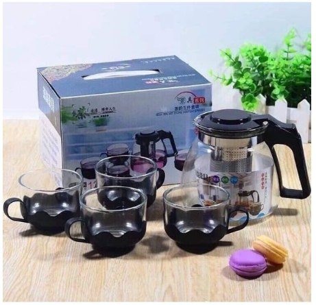 Bình ấm trà lưới lọc kèm 4 ly cốc thủy tinh