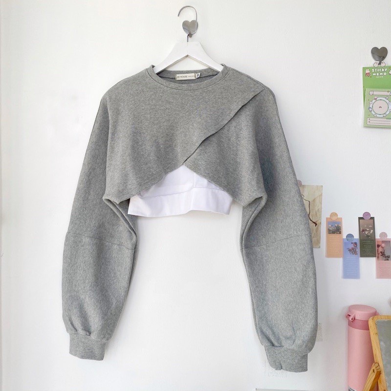Áo croptop tay dài form rộng thiết kế đắp chéo ttslt0050