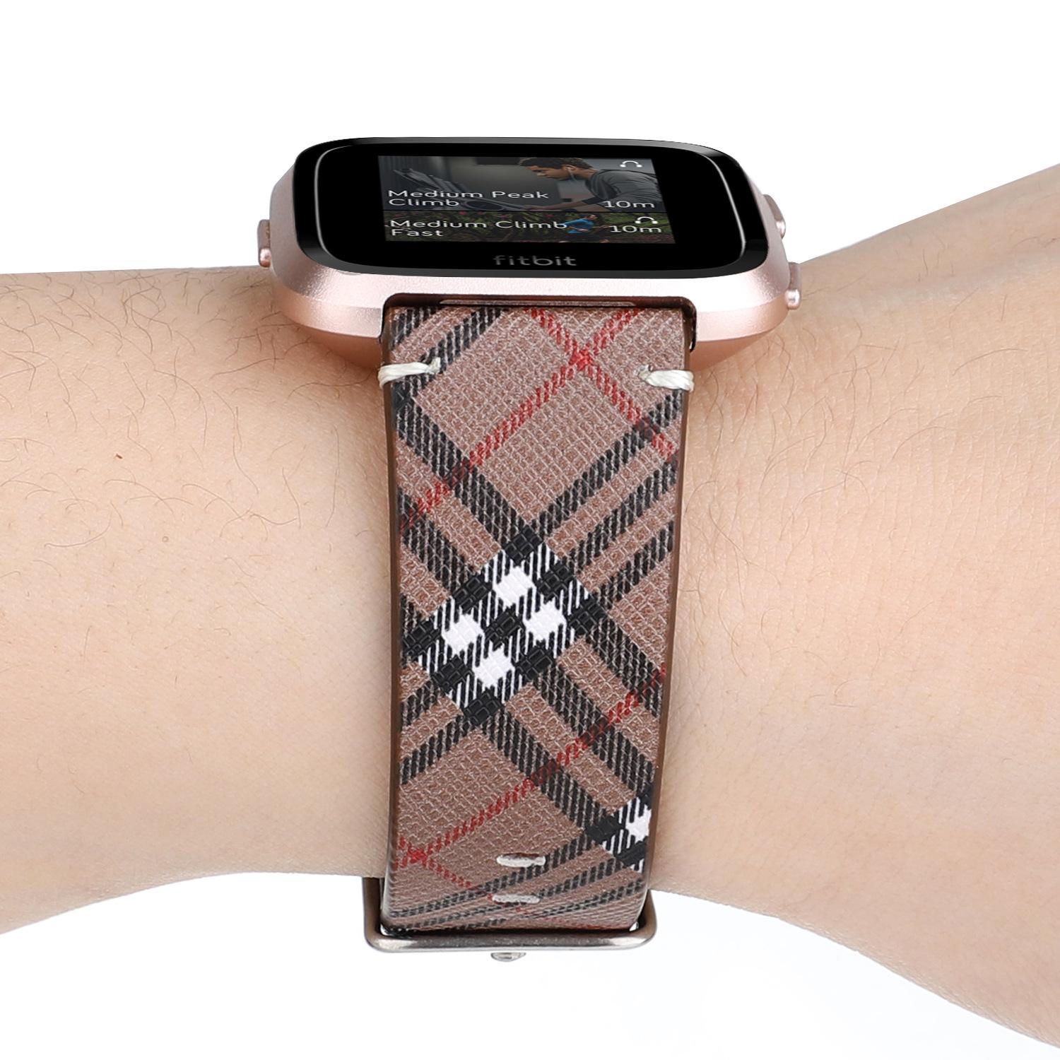 Dây Da Luxury Kẻ Sọc Caro Dành Cho Fitbit Versa