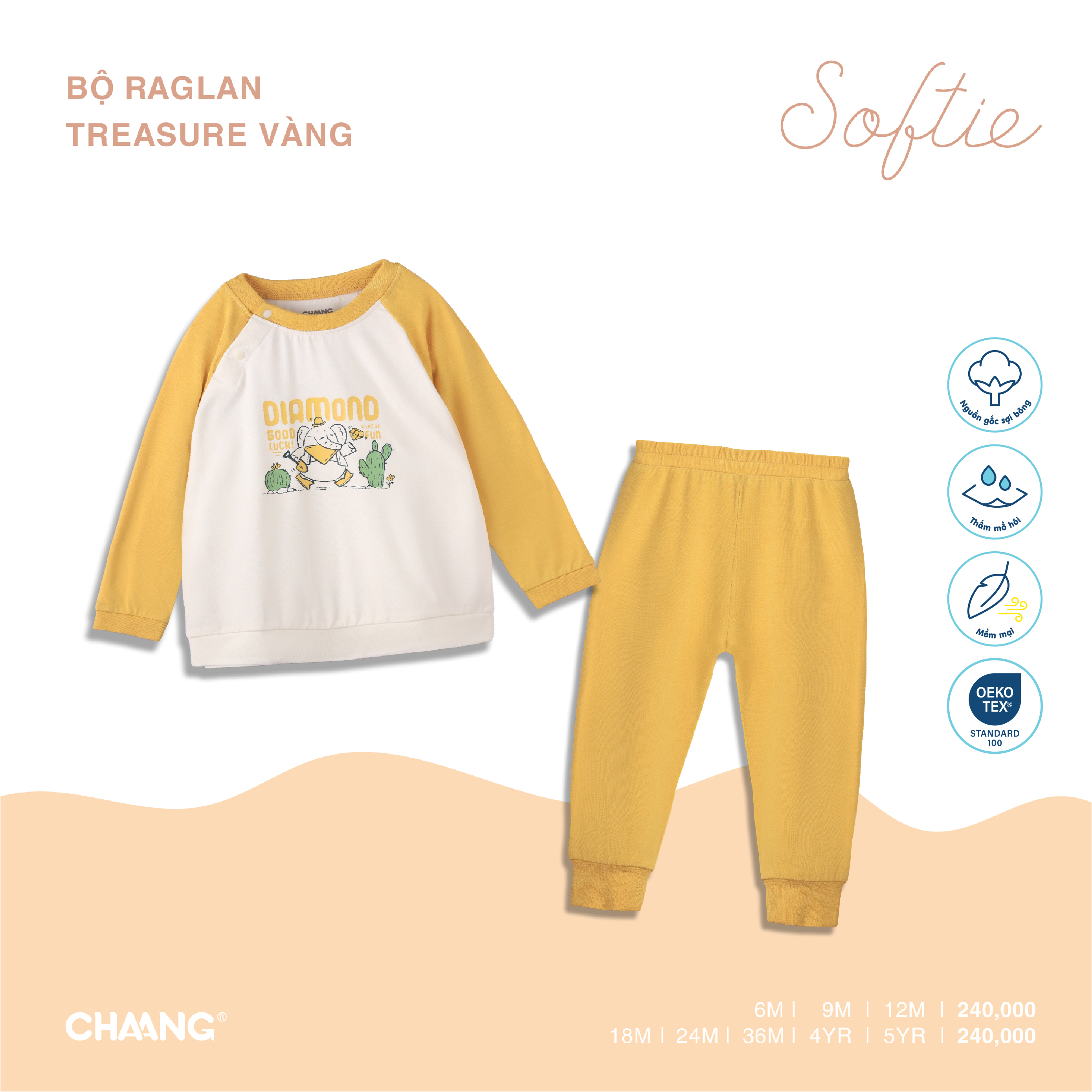 [CHAANG] Bộ quần áo dài tay raglan bé trai Treasure Chaang