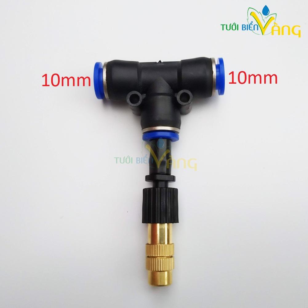 10 đầu phun sương đồng 1 cửa kèm chân tê ống hơi 8mm / 10mm