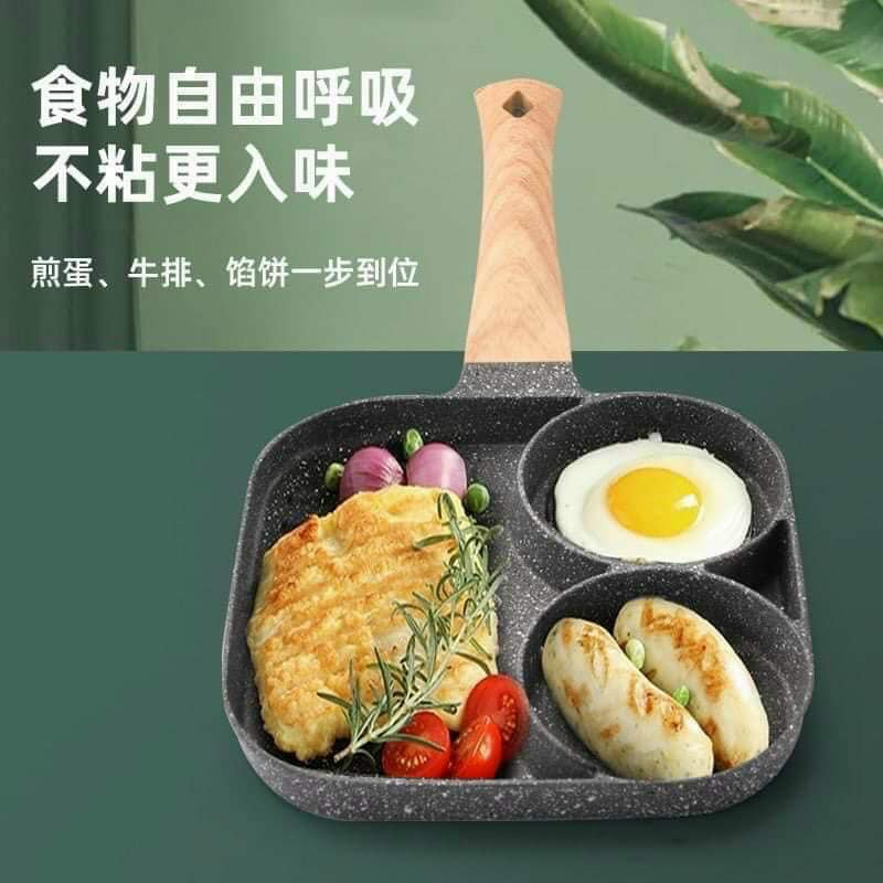 Chảo đá 3 ngăn với tay cầm cách nhiệt-Chảo đá vuông 3 ngăn chống dính đa năng tiện dụng-Chảo chiên trứng ốp la có 3 ngăn chống dính,Chảo chiên trứng/làm bánh 3 ngăn