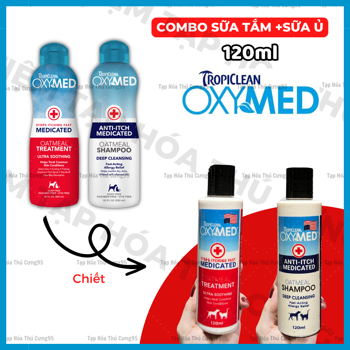 Sữa tắm đặc trị viêm da cho chó mèo Oxymed Tropiclean 592ml