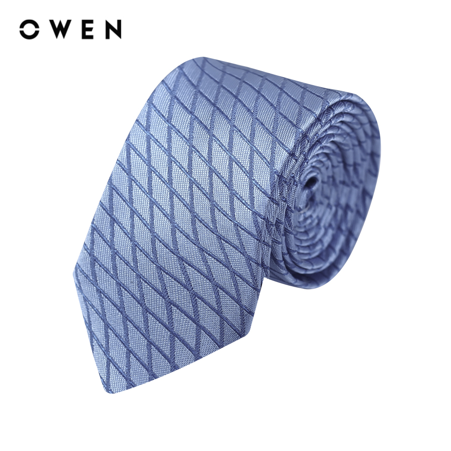 OWEN - Cà vạt CV232647 màu Xanh kẻ karo chất liệu Polyester