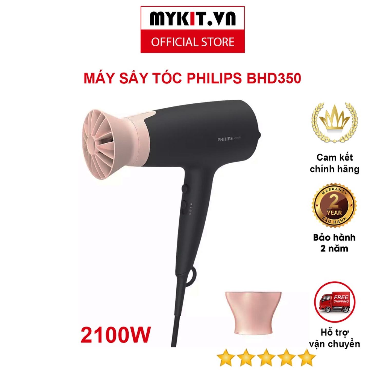 Máy sấy tóc Philips BHD350 - 2100W, 6 chế độ sấy - MYKIT STORE