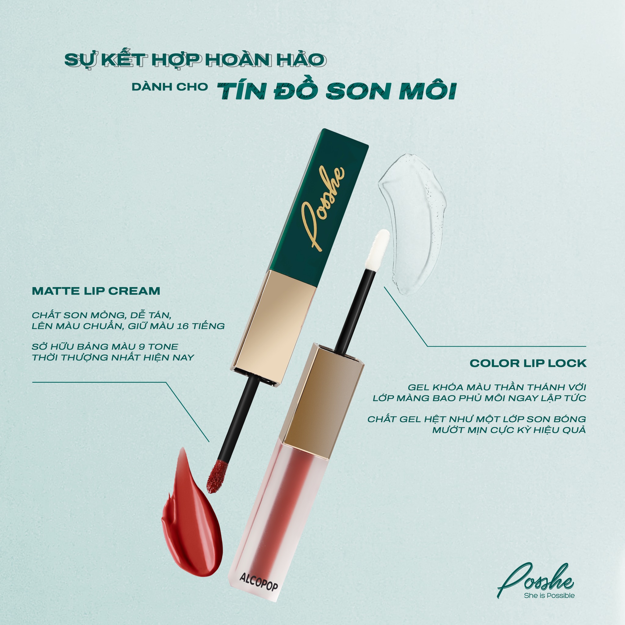 Son Siêu Lì 2 Đầu Posshe - Màu Đỏ Gạch 101