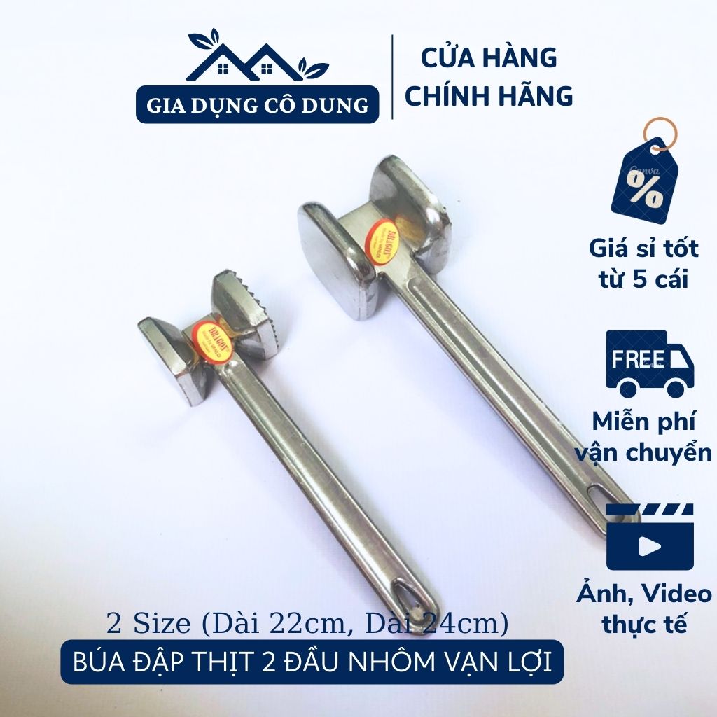 Búa đập thịt 2 mặt bằng nhôm đúc chống gỉ vạn lợi cao cấp, búa dần thịt to