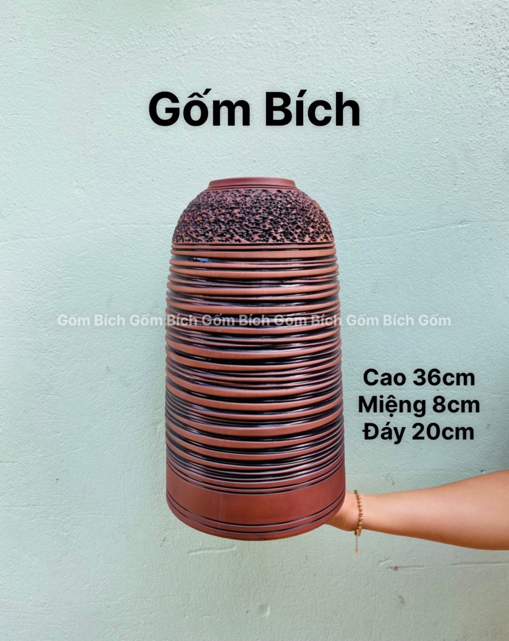 Bình hoa lọ hoa gốm dáng chuông cao 35cm cắm đào tuyết mai gốm sứ bát tràng - gốm bích