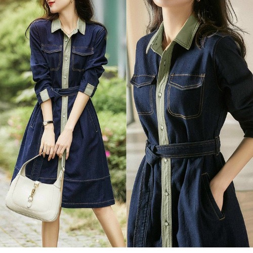 Váy đầm sơ mi jean phối viền chất denim cao cấp loại 1 có size M,l,XL,XXL