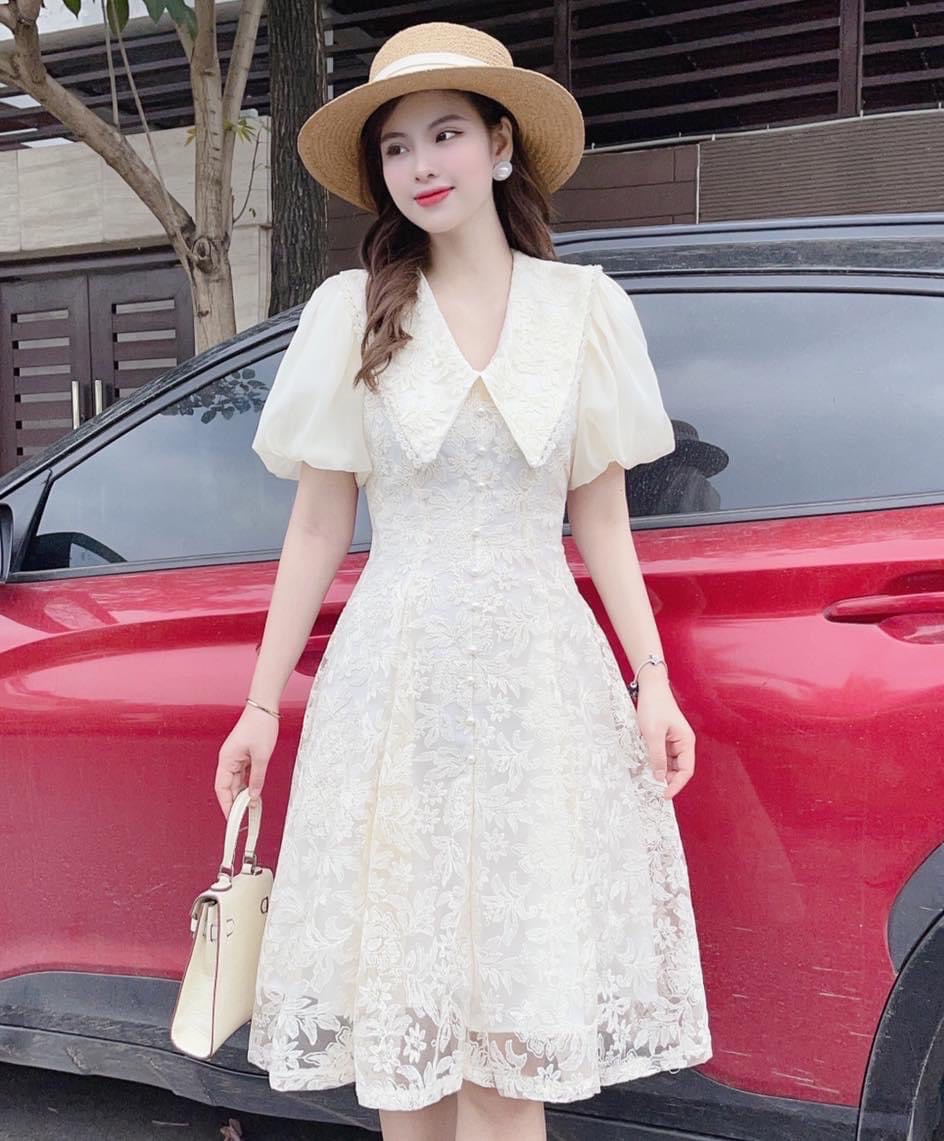 Đầm ren cổ sen công chúa xinh xắn đáng iu như hình ldt922