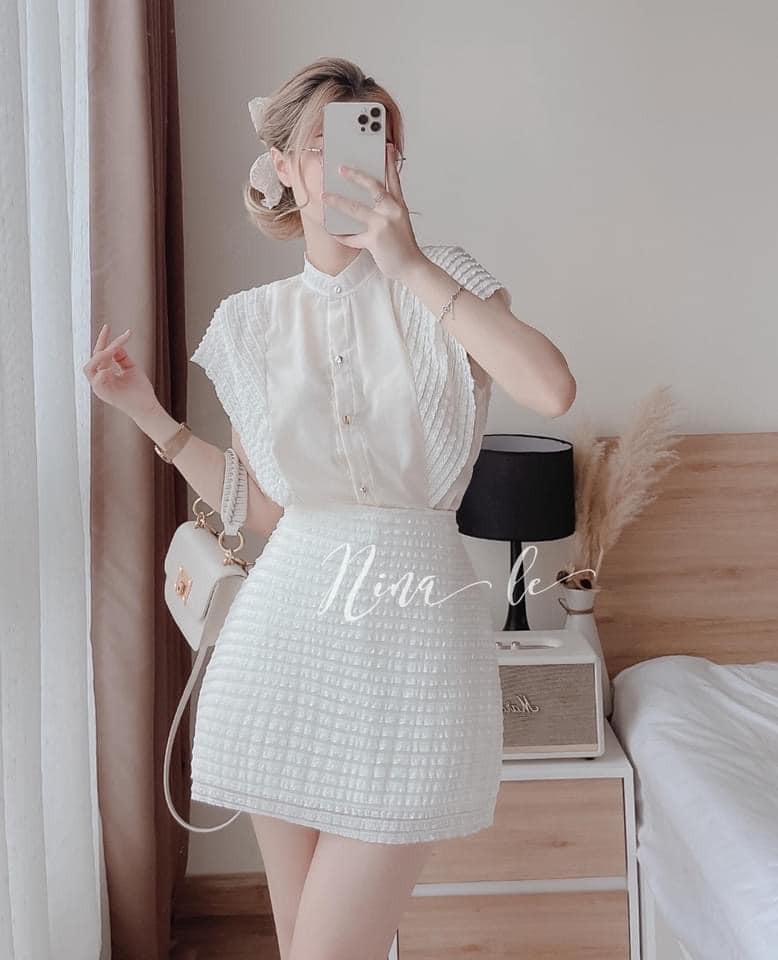 Set Đầm Ren Áo Cánh Dơi Mix Chân Váy Trắng, Chất ren QC mềm chân váy kèm quần lót trong hàng xịn xò vải xịn mát