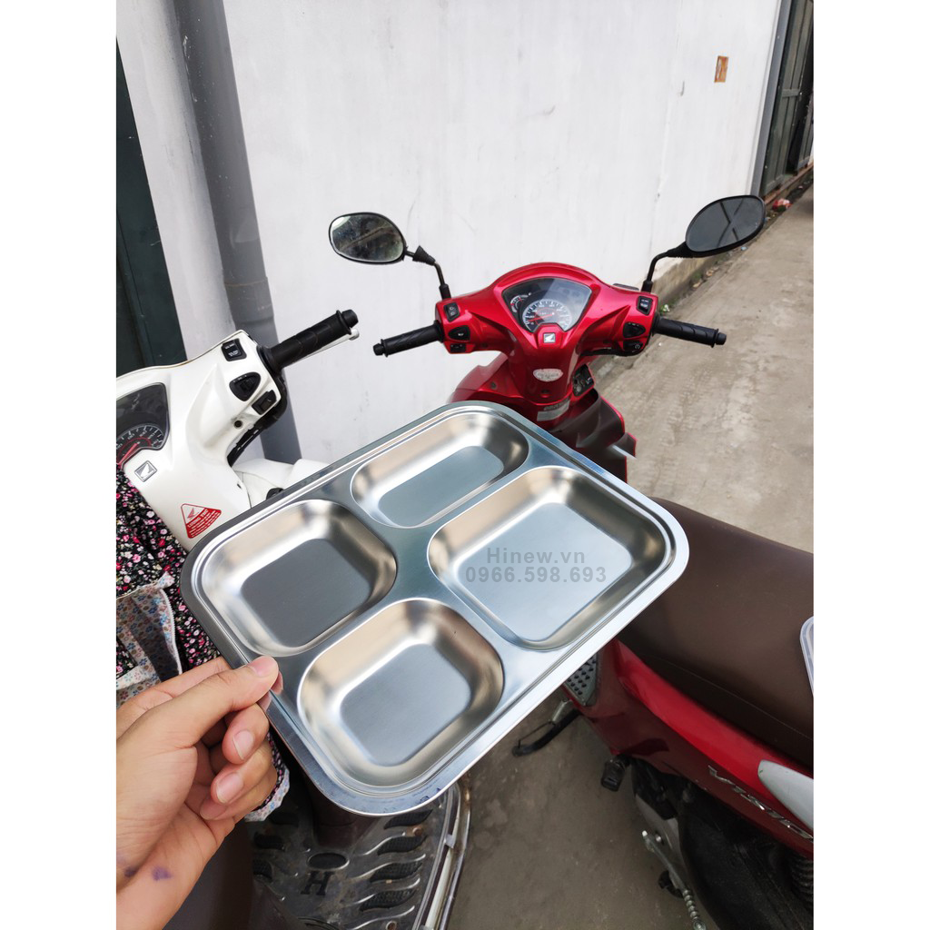 FREESHIP MAX - Khay cơm inox 4 ngăn sâu 2cm giá rẻ (25x21x2cm)