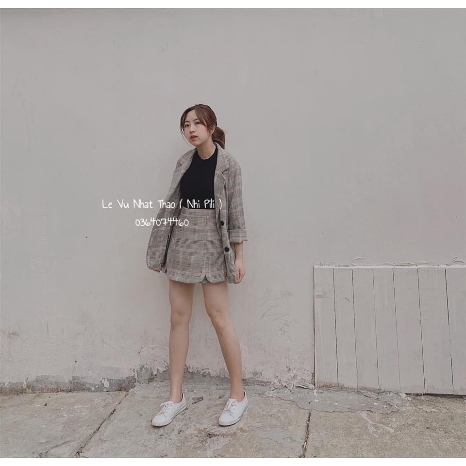 Set blazer kẻ chân váy - Hàng cao cấp