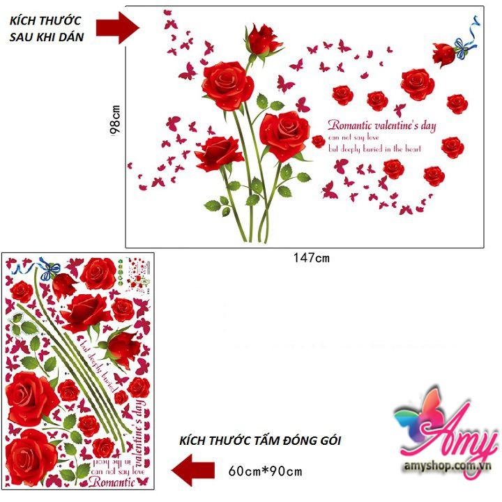 Decal Trang trí phòng đường Hoa hồng Romantic ( 18m2)