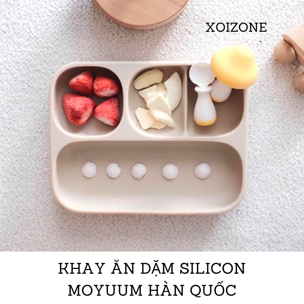 (Kèm Nắp) Khay Ăn Dặm Silicon Moyuum Hàn Quốc Đế Hít