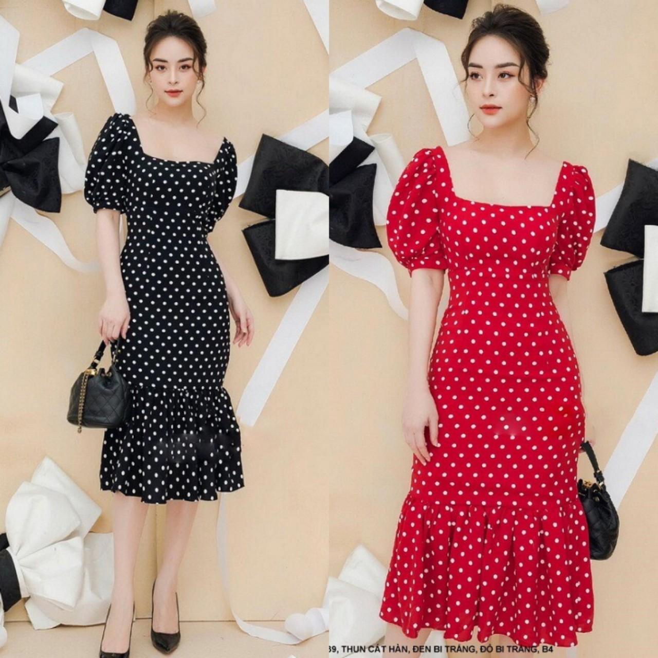 S,M,L,XL ĐẦM ÔM CHẤM BI CỔ VUÔNG