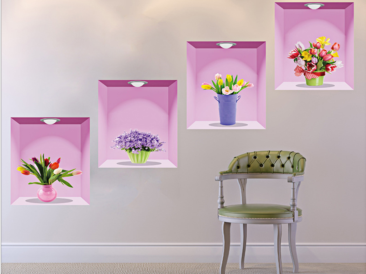 [HCM]DECAL DÁN TƯỜNG TRANH 4 BÌNH HOA