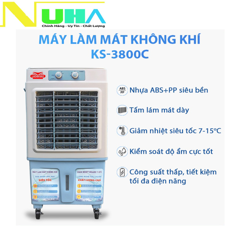 [Món Quà Ngày Nóng] Máy làm mát không khí Ladomax 3800C quạt hơi nước -quạt điều hòa -làm lạnh-35 Lít-bảo hành 12 tháng