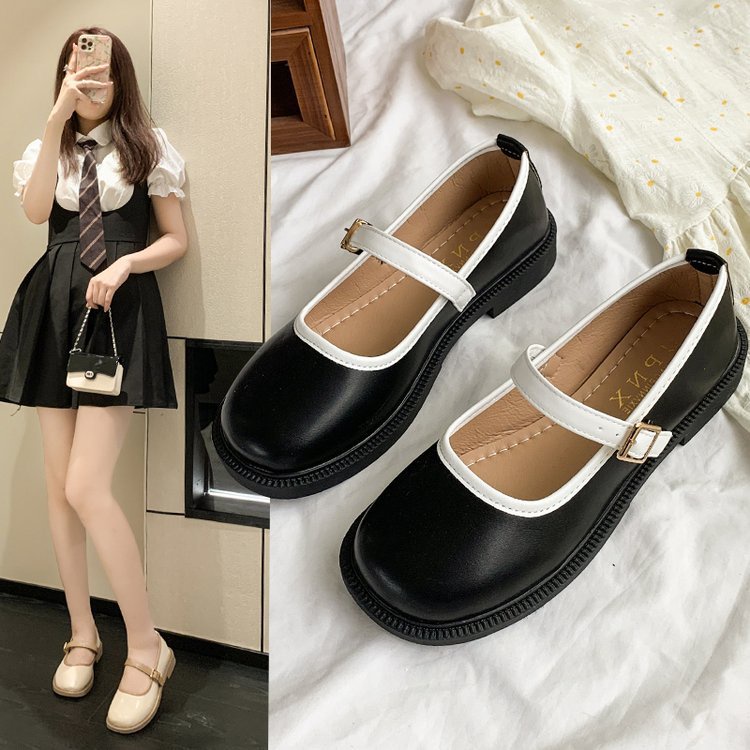 Giày búp bê nữ đế độn 3p khóa dán vintage