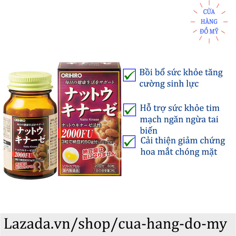 Viên Uống Orihiro Natto kinase 2000FU Hỗ Trợ Điều Trị Tai Biến Nattokinase 60 viên của Nhật - Shop Hong1008