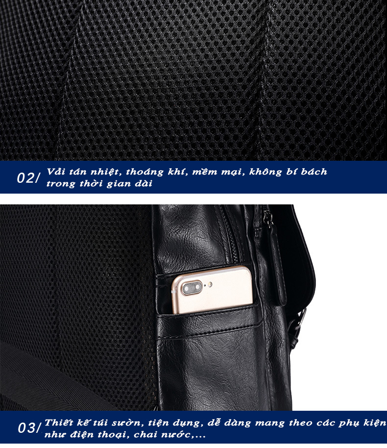 Balo da nam da bò balo laptop ba lô đeo đi học cặp đen trơn đơn giản phong cách thời trang backpack đen xịn MINA