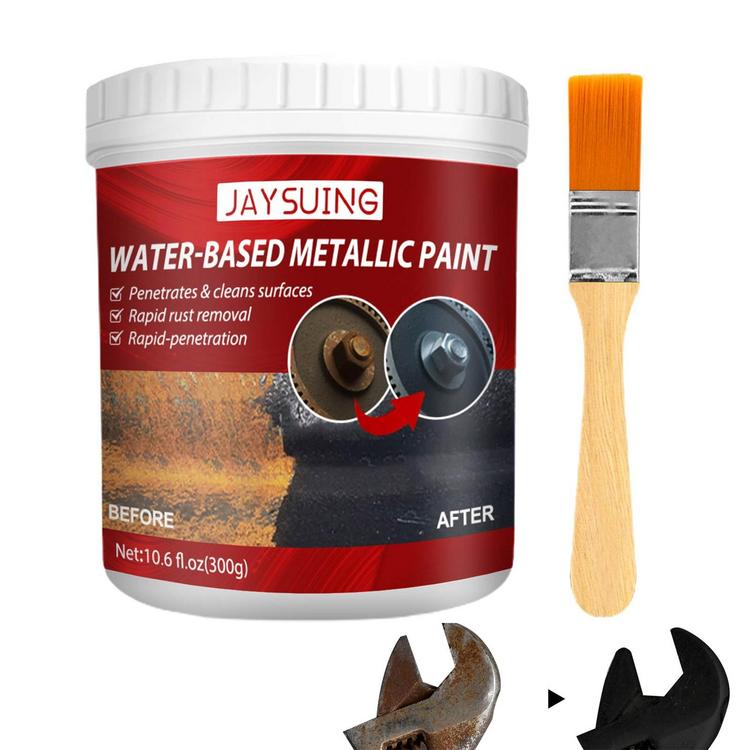 Water Based Metallic Paint Rust Converter Metallic Paint with Brush 300g Rust Converter Paint Effective Car Rust Removal for Garage Car Sink and Garden effective