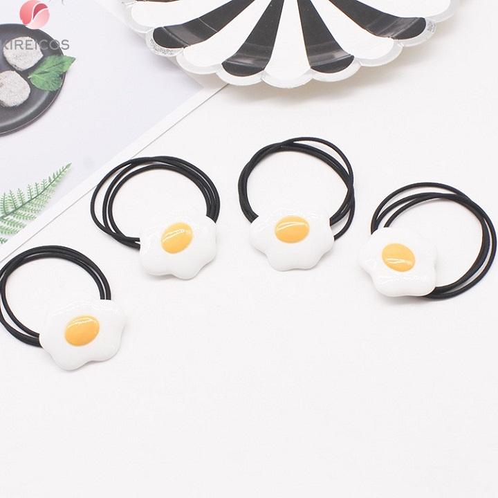 Set 5 Dây Cột Tóc Hình Trứng Ốp La Màu Đen